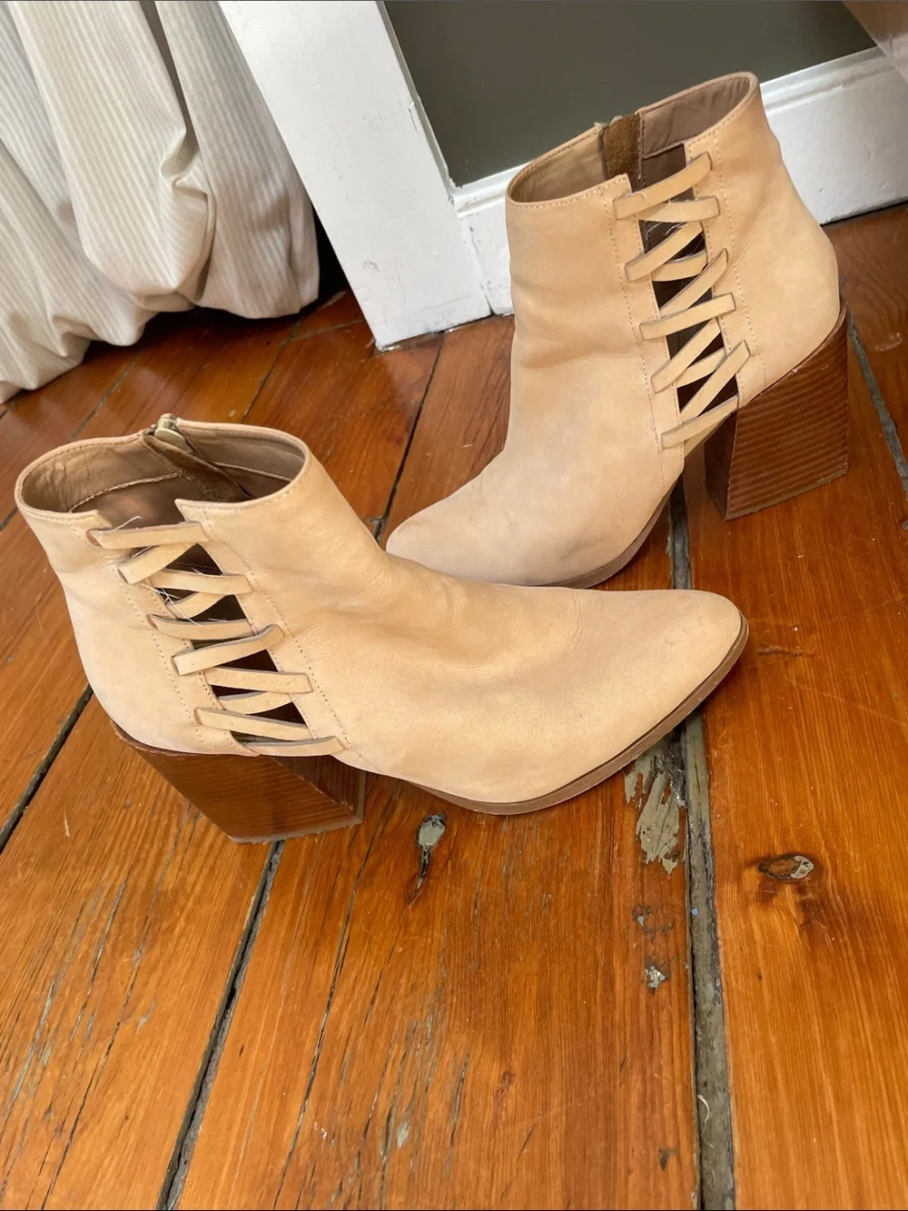 Aldo Women's Neutral Tan Suede Ankle Booties with Side Lace Detail